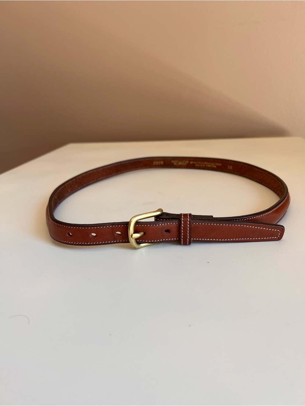 Tory Classic Brown Leather Belt with Brass Buckle